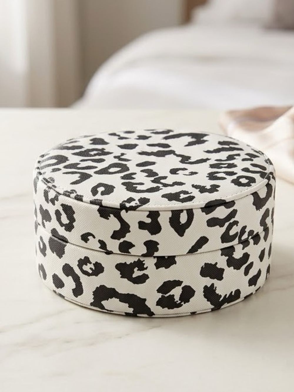 Leopard Print Round Jewelry Box - Black and White